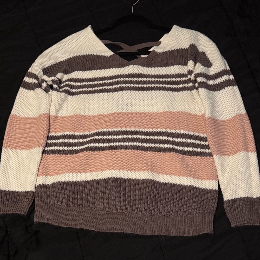 Striped purple, pink and white, Women's knitted Sweater